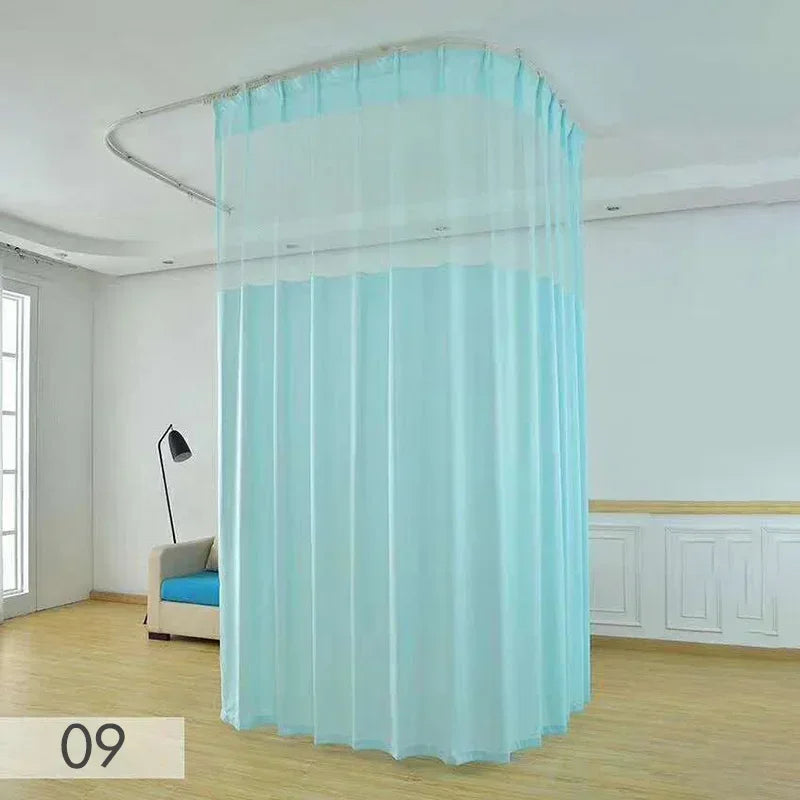 rideau séparation médical tissu plissé bleu vert rose jaune blanc opacité transparente tringle métal