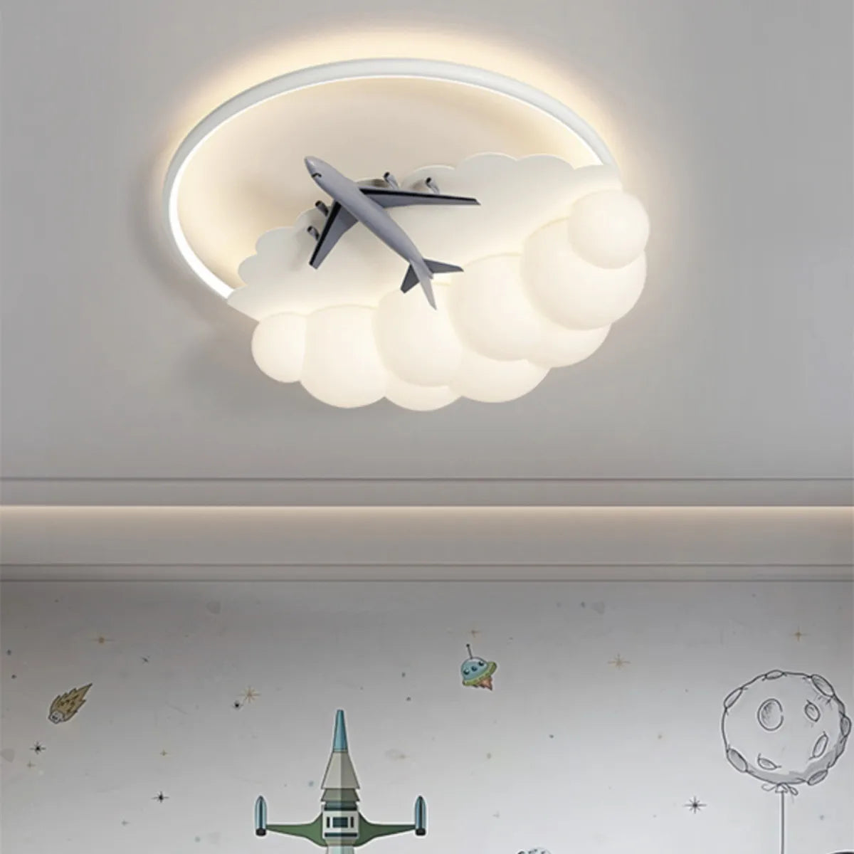 lustres led modernes nuages avions chambre enfants blanc jaune bleu gris