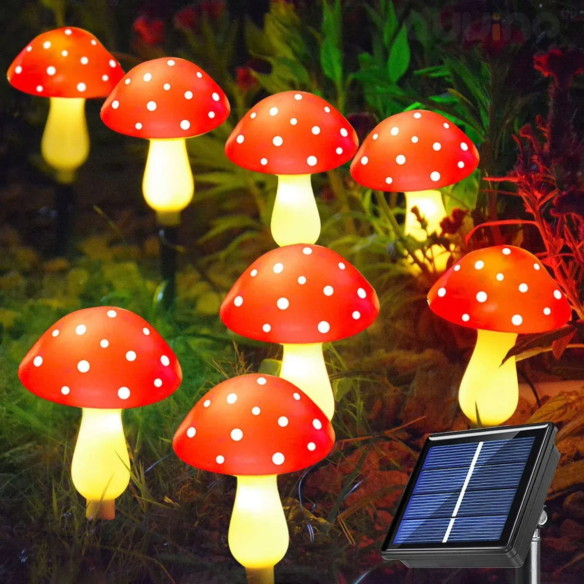 lampe solaire champignon rouge jaune verte points blancs moderneextérieur piquet fixe led