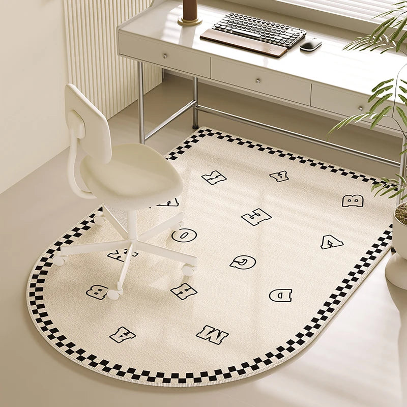 tapis moderne beige noir motifs géométriques salon chambre intérieur maison sol doux antidérapant polyester