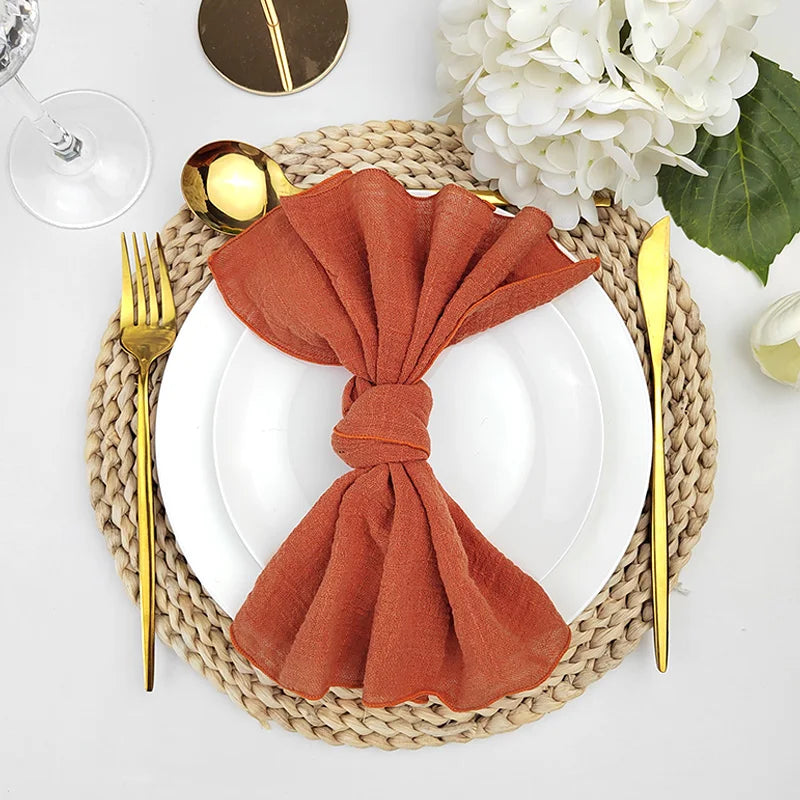 serviettes table coton orange texture lin classique fêtes mariage extérieur napkins cloths