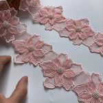 ruban decoratif dentelle brodée florales organza mariage rose violet blanc