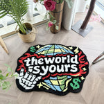 tapis tufté carte monde texte monde est vous symboles monétaires créatif pop art polygone