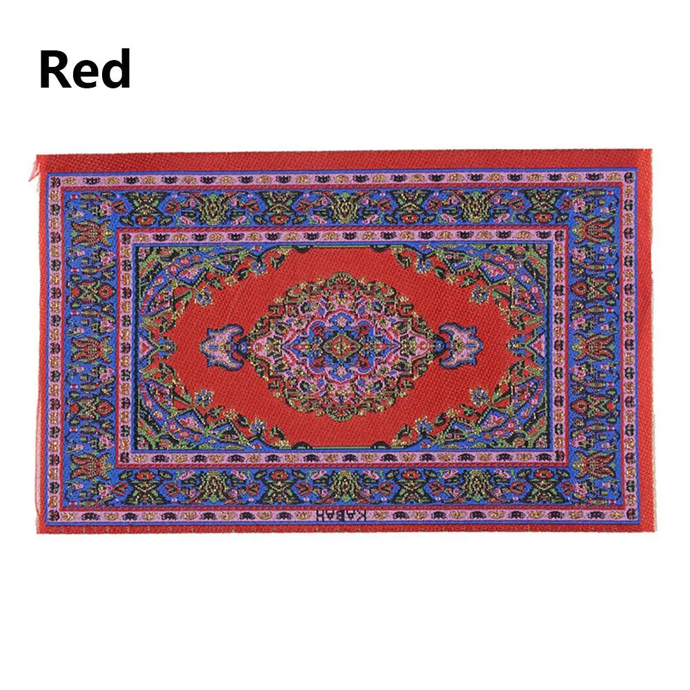 tapis traditionnel orné franges rose rouge bleu doré ciel bleu classique 10x17cm