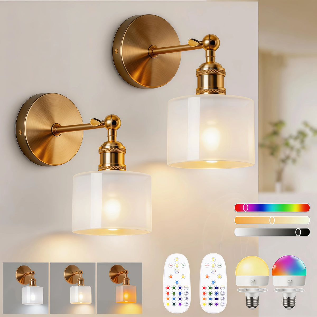 lampe murale rechargeable dorée abat jour transparent led rgb cuisine chambre salon