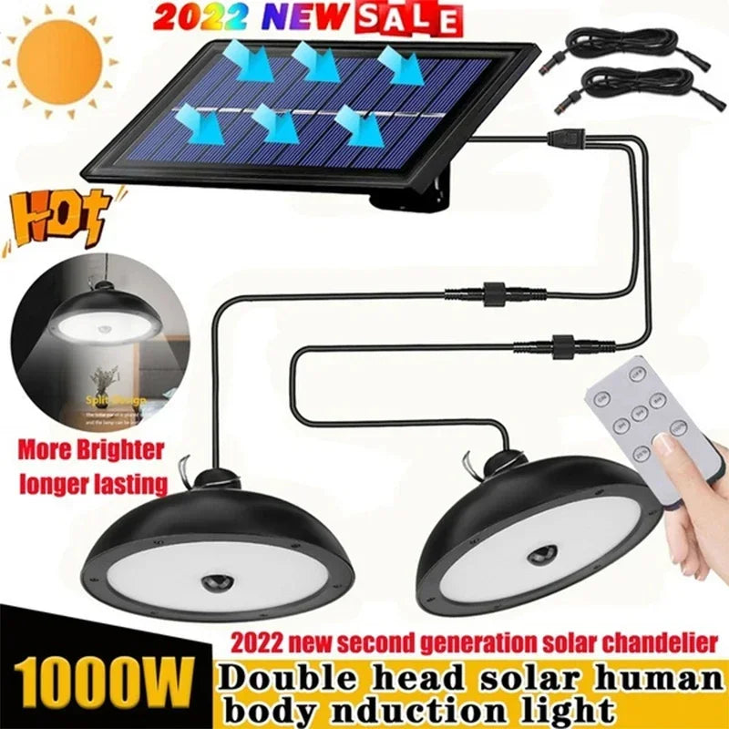 lampe solaire deux têtes noire moderne ip65 led étanche télécommande suspension extérieure