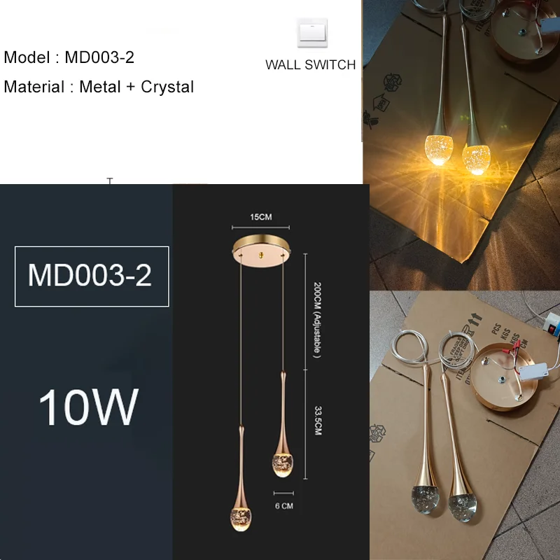lampe suspendue moderne or noir cristal bulle brillant transparent chambre salon étude