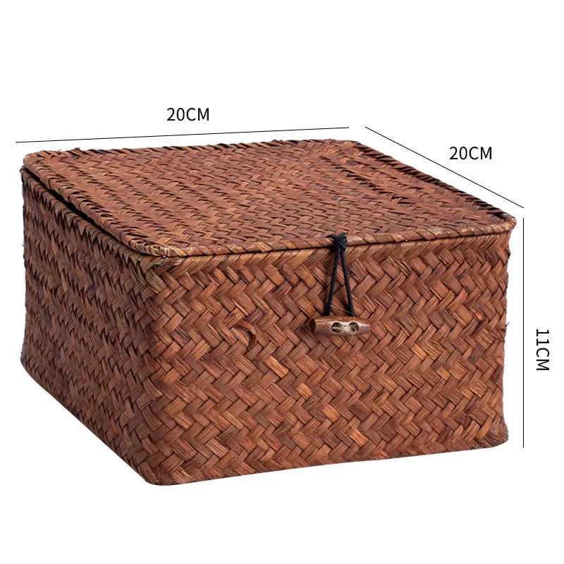 boîtes rangement tissage paille naturelle rustique boucles métalliques respectueux environnement multiple utilisations