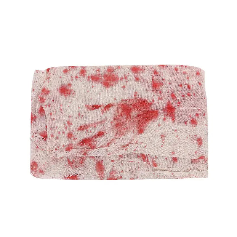 rideau halloween tissu blanc rouge taches rayures translucide ruban fixations 100cm 170cm