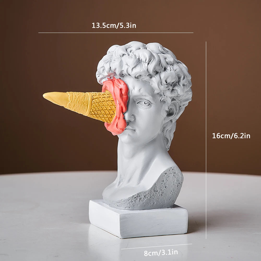 statue david buste résine glace cône contemporain humoristique cheveux texturés socle blanc