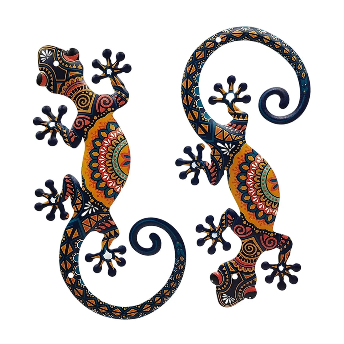 décoration murale lézard métal orange noir artisanal ethnique sculpture murale extérieure patio salle manger