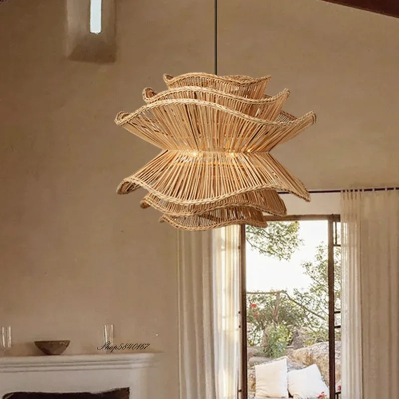 lampe suspendue tressée naturelle moderne salon chambre principale différents espaces lumière chaîne métallique