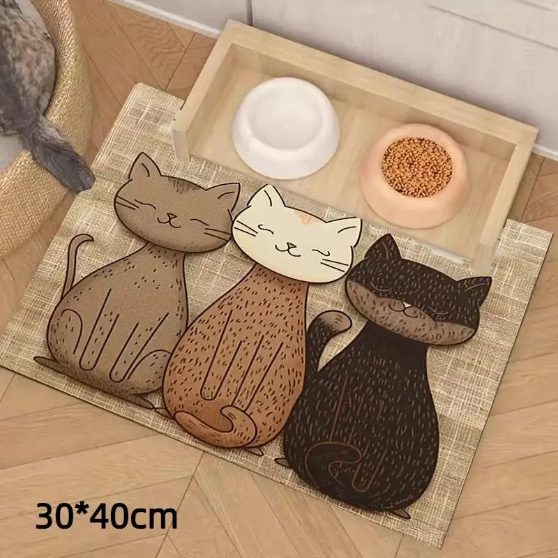 tapis antidérapant imperméable dessin animé chats couleurs variées toile jute cartoon assiettes alimentation chats