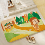 tapis illustration animée pain motif paysager mignon moderne sol antidérapant coton polyester resistant decoloration