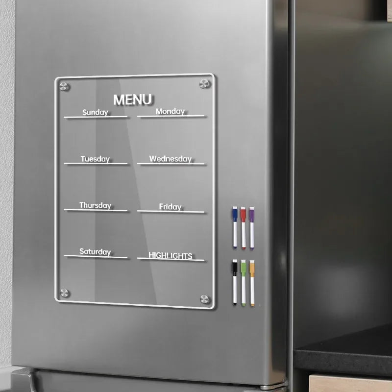 Calendrier magnétique transparent pour frigo avec stylos effaçables