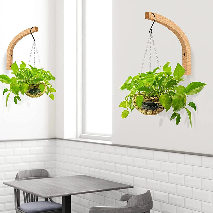 supports murals bois naturel clair plantes suspendues modernes vis fixations balcon maison