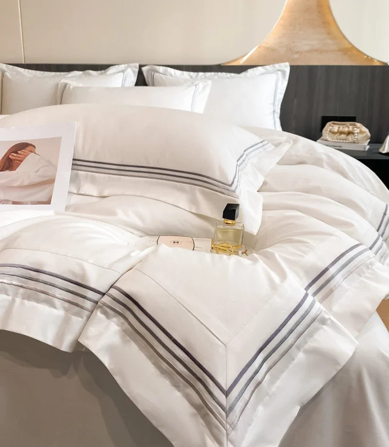 draps lit coton rose pâle rayures horizontales gris modernes 150cm 180cm 200cm