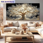 toile d'art contemporaine arbre doré lumière salon chambre vertical sans cadre