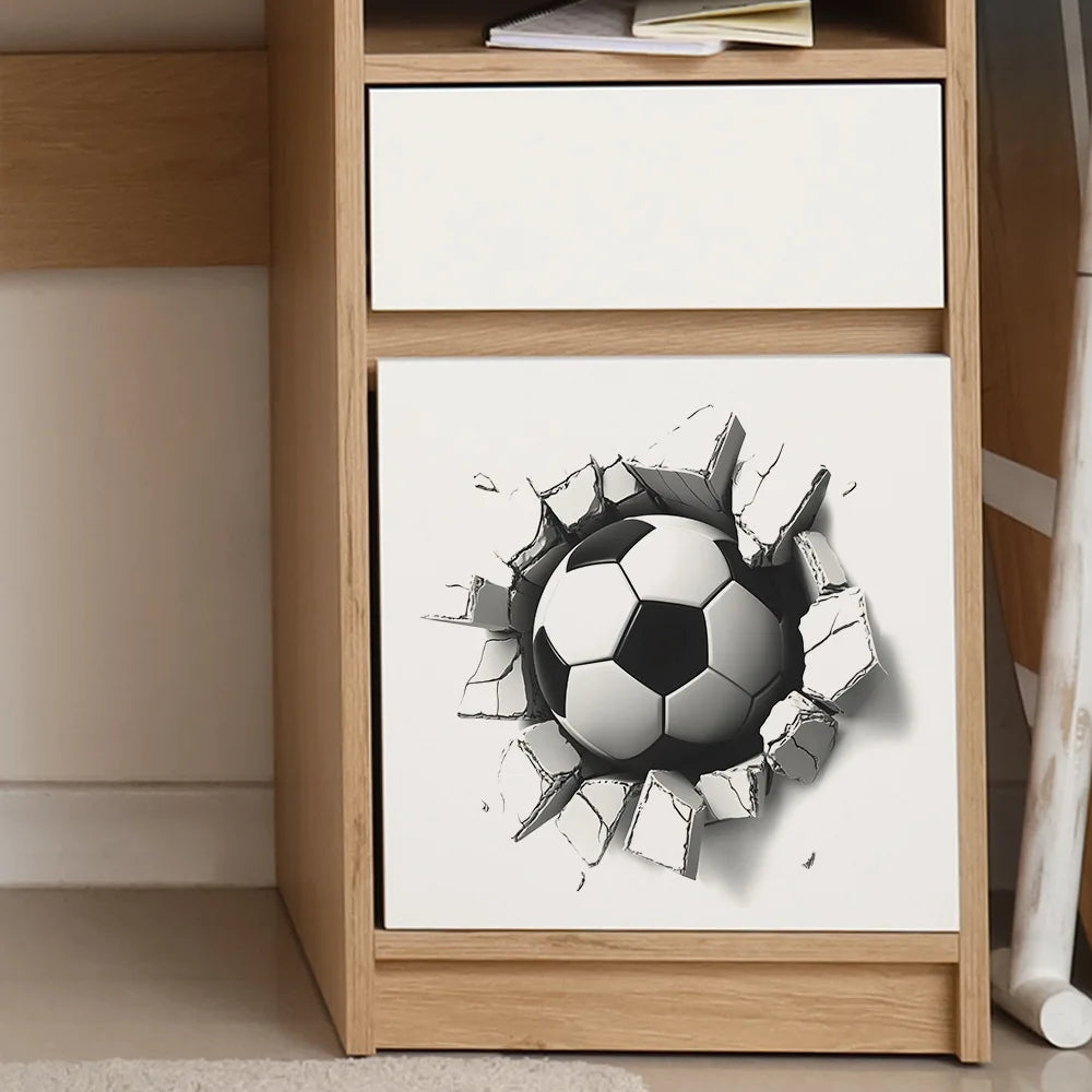 sticker mural 3d football fissures adhésif noir blanc decoration chambre enfant resistant eau 29cm