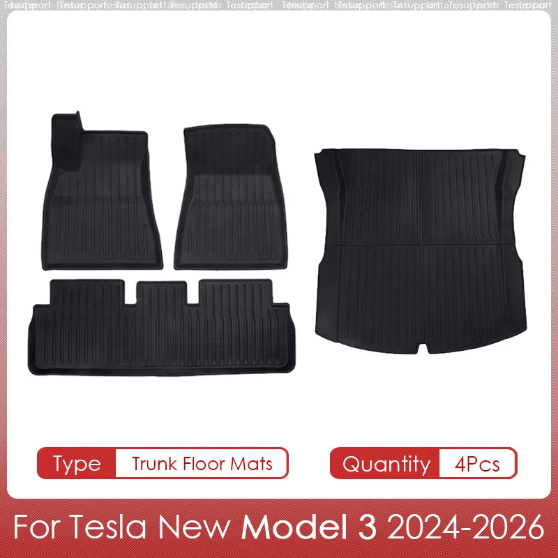 tapis sol coffre tesla model noir rayures horizontales moderne antidérapant caoutchouc