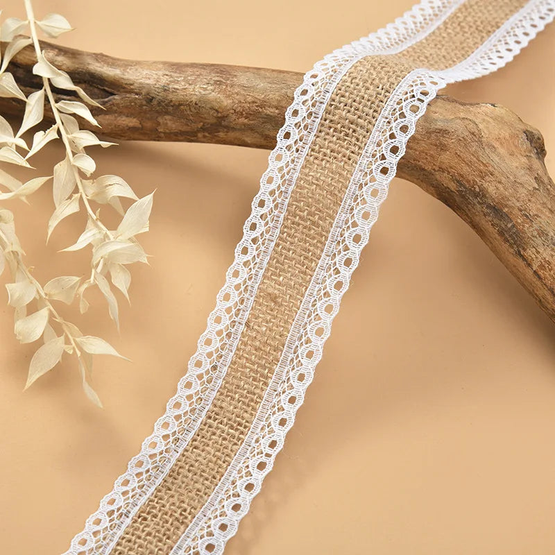 ruban jute dentelle blanche vintage rustique 2m 5m opacité beige blanc decoration cadeau festive