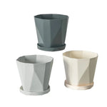 Pots fleurs modernes pots plastique facettes géométriques gris blanc plateau amovibleintérieurextérieur