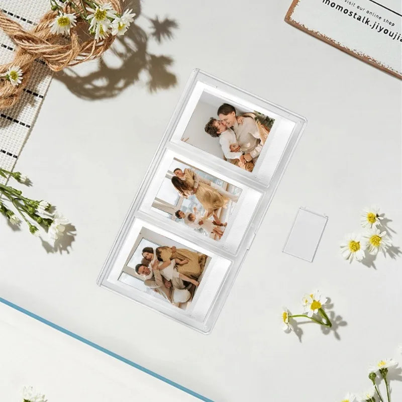 porte photos transparent moderne triple photos polaroid rose violet