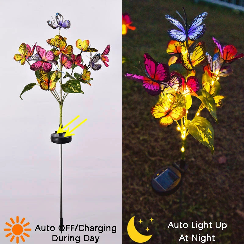 lampe solaire papillons fleurs bleu orange violet vert extérieure décoration noël jardin lumière