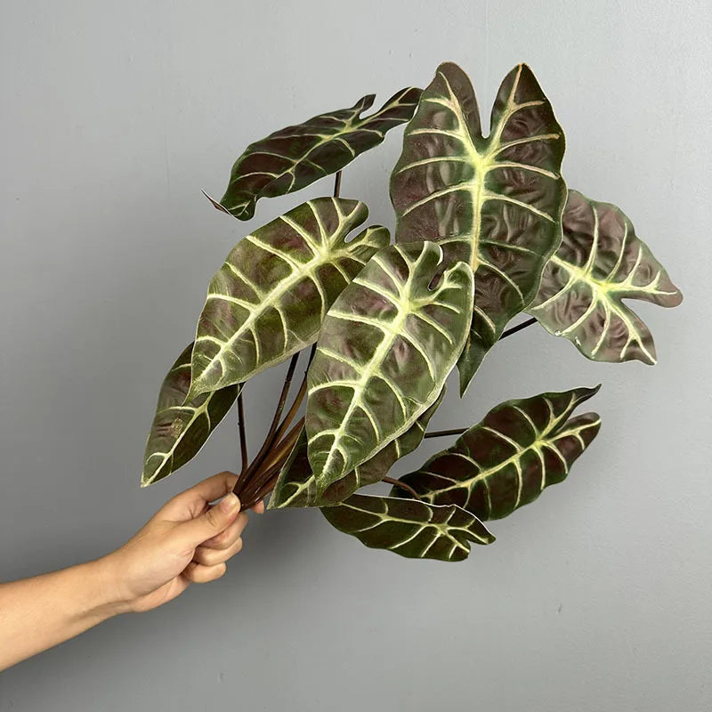 plantes artificielles decoration maison feuilles vert brun rouge veines blanches moderneintérieurDecorationFeuillesPlastique5pieces