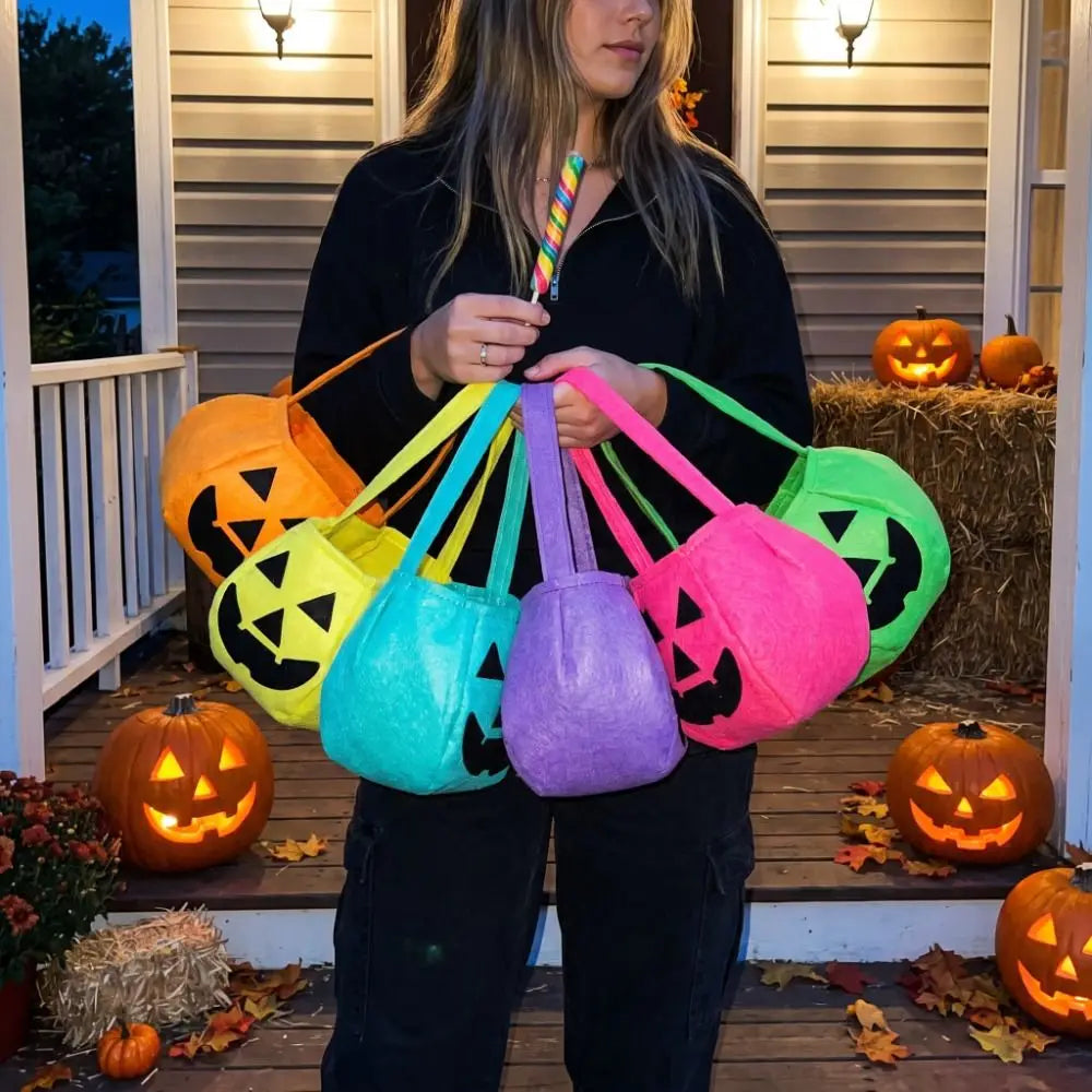 sac main halloween vison sac bonbons fantaisie visage citrouille noir uni