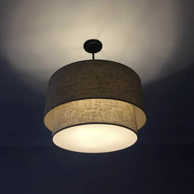 lampe suspendue moderne toile lin beige noir minimaliste intérieur salon chambre principal hall