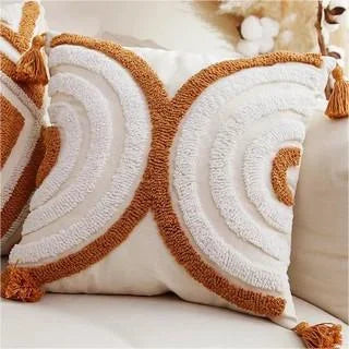 taies d'oreiller boho chic motif soleil doré brodé texture épaisse 45x45cm blanc decoration maison