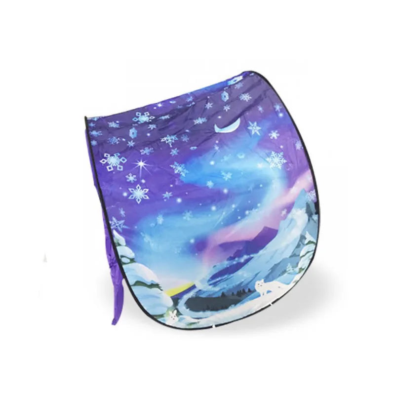 tente pliable enfantine paysage fantastique violet bleu noir blanc vert orange rose gris stars
