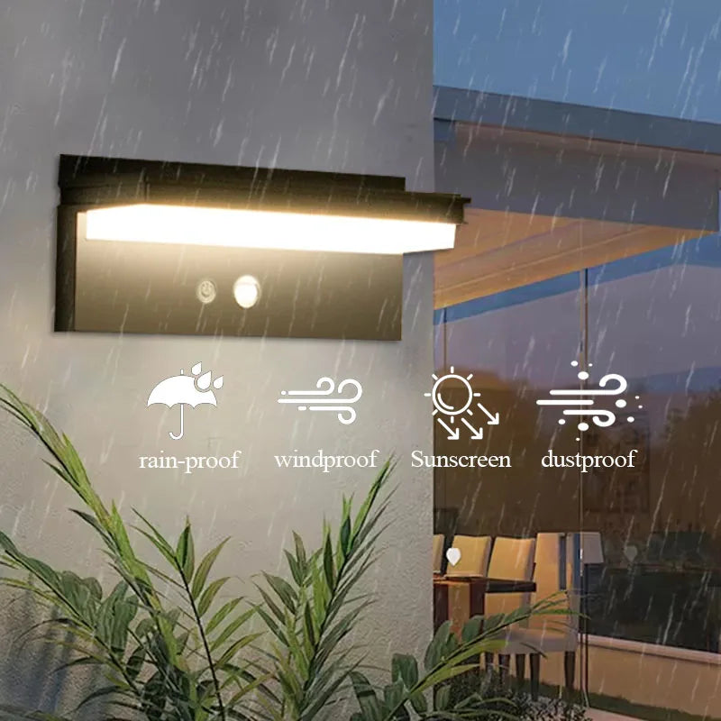 lampe murale led solaire détecteur mouvement noir blanc moderne ip65 abs