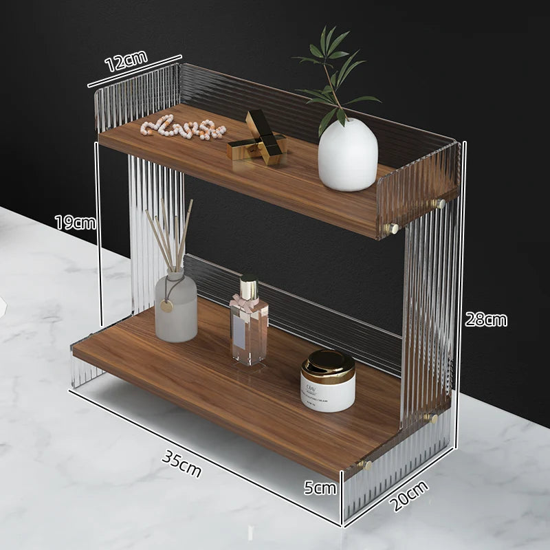 étagère deux niveaux bois marron clair métal argenté moderne minimaliste plateau lisse vase bouteille