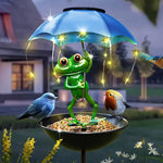 statue grenouille parapluie abreuvoir oiseaux deco jardin lumiere solaire vert bleu moderneextérieur fantaisiste led