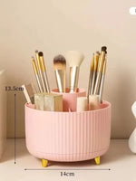 organisateur maquillage rotatif blanc rose rayures élégants étuis pinceaux crayons ombres lunettes clés