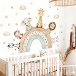 autocollant mural animaux forêt dessin animé décoration chambre bébé fille garçon sticker murale pvc