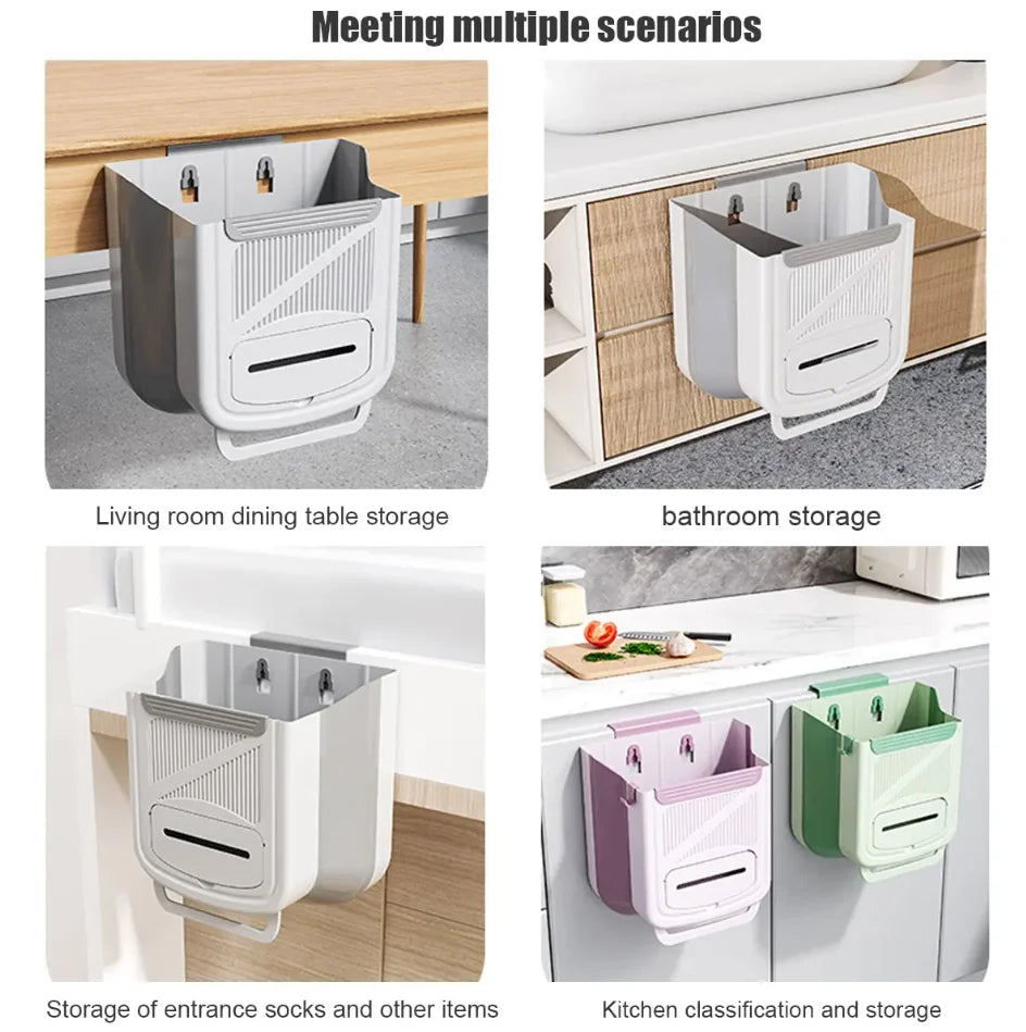 poubelle pliable suspendre porte armoire gris rose vert rayures clips moderne sac poignée