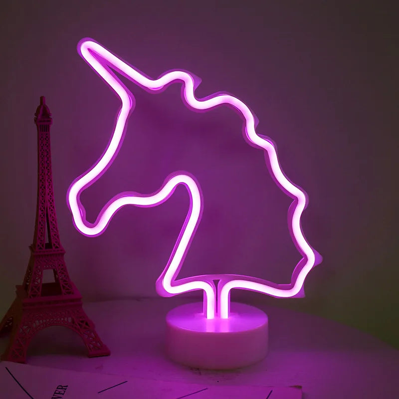 lampe néon vert rose jaune cactus flamant ananas moderne décoratif intérieur usb batterie