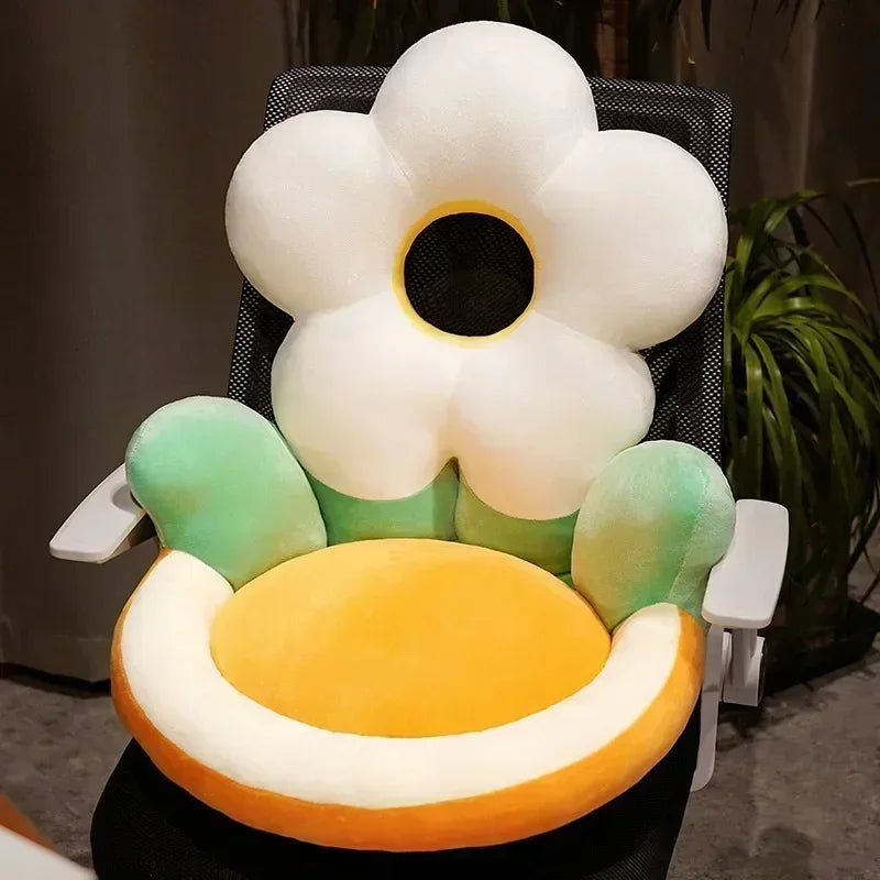 coussin sol fleurs stylisées moderne blanc jaune orange 50x45cm lavableversible