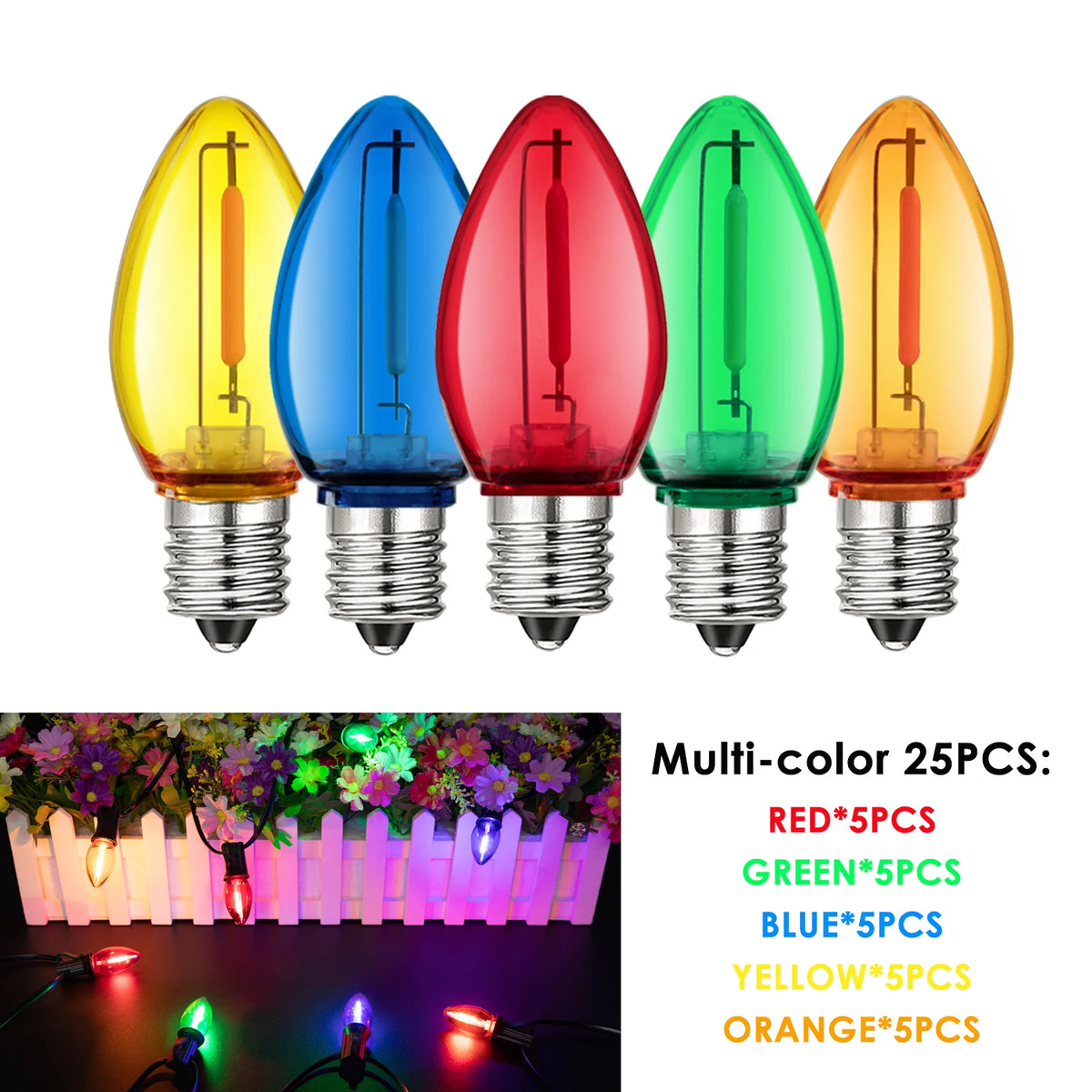 ampoules led c7 multicolore jaune bleu rouge vert orange transparentes modernes ip44 étanche 1w