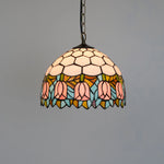 lampe suspendue tiffany fleurs stylisées multicolore rouge orange jaune vert noir adjustable chambre cuisine