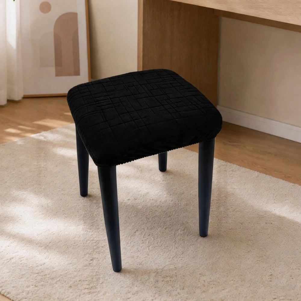 housse tabouret tissu carreaux gris moderne polyester amovible lavable adhésif protection durable cuisine salle