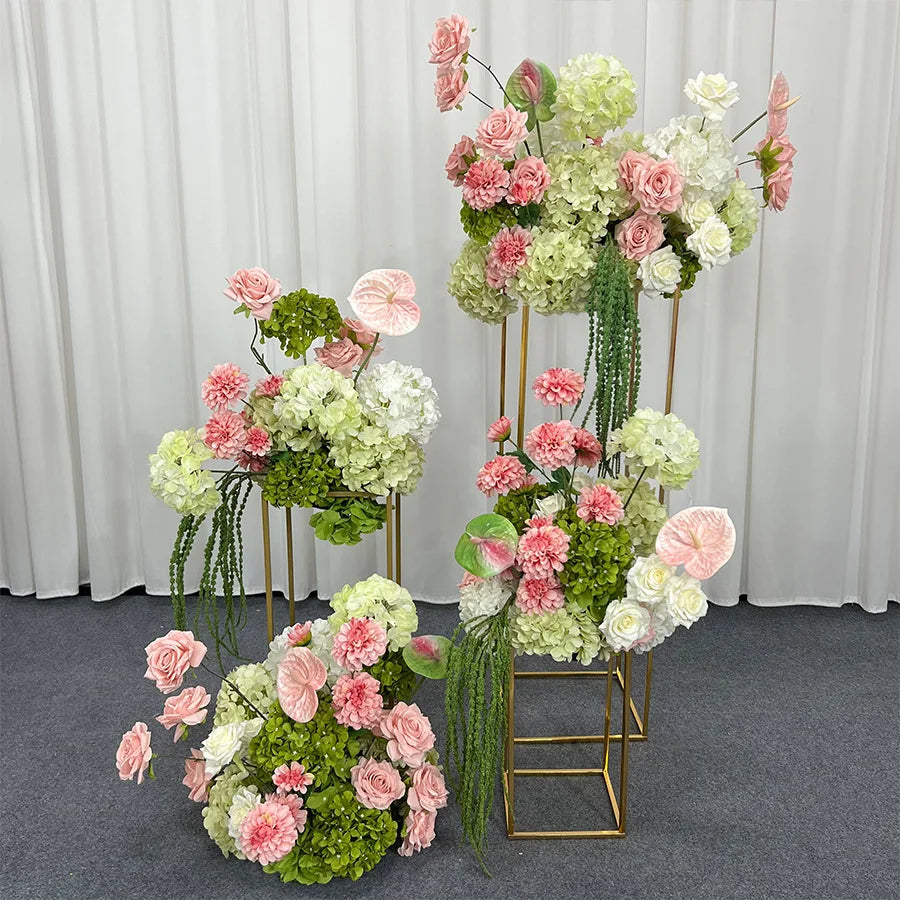 Architectures décoration florales artificielles blanches roses vertes romantiques occasionnelleextérieur mariage anniversaire