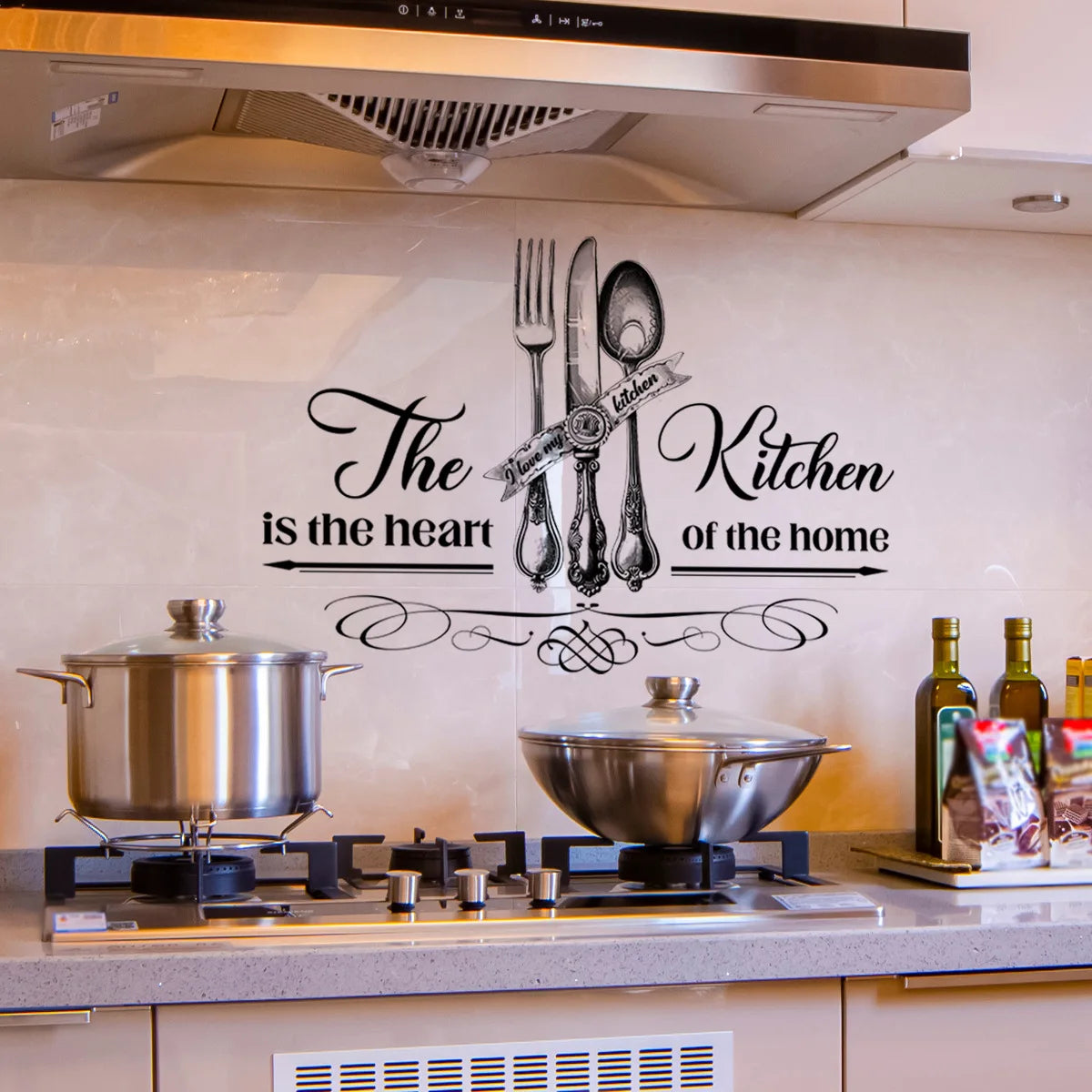 autocollant mural classique fourchette couteau cuillère noir adhésif cuisine décoration mur opacité moderne