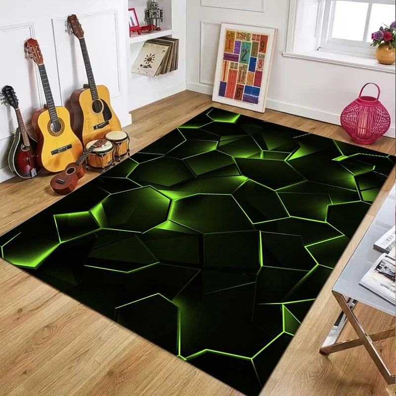 tapis géométrique noir rouge polygonal moderne salon chambre décoration intérieure polyester PVC