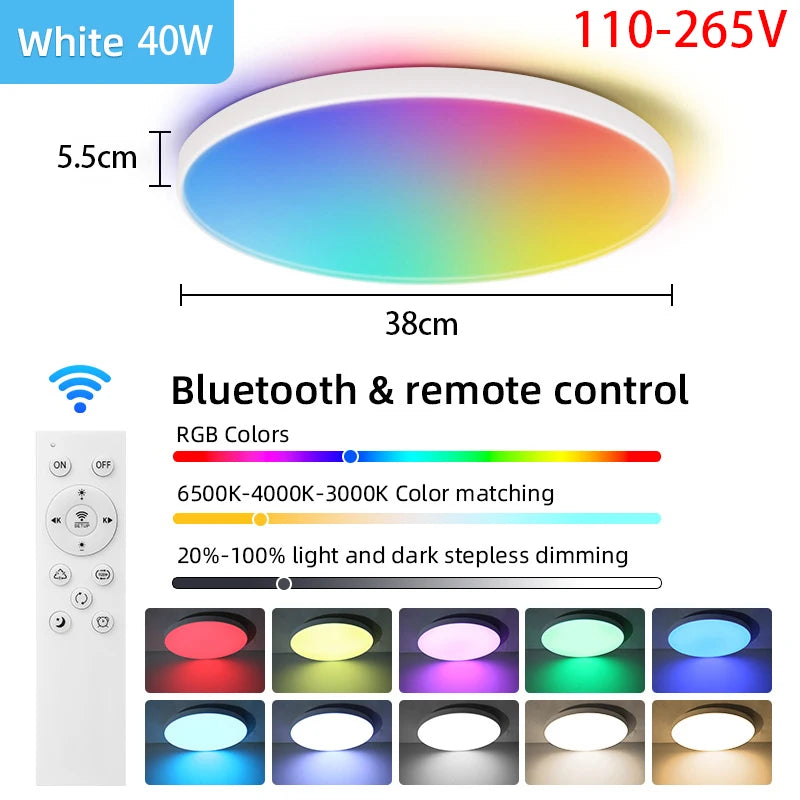 plafonnier led moderne blanc noir multicolore télécommande éclairage intelligent rgb rechargeable