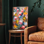 tableau toile fleurs exotiques abstraites cadre bois décoration murale moderne salon couleur vive