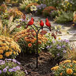 sculpture jardin moderne motifs fleurs insectes stylisés rouge noir vert blancextérieur decoration amusante fait